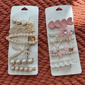 2 Hair Clip Sets – Pearl, Bow & Heart Clips